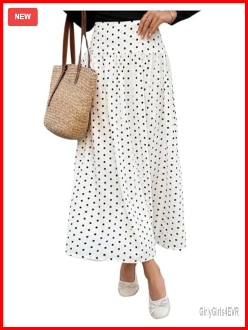 Polka Dot High Waist Pleated A Line Flare Maxi Skirt